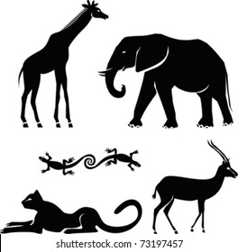 African animals :  girafe, elephant, cheetah, gazelle, salamander