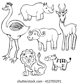 African Animals Hand Drawn Illustration Set Stock Vector (Royalty Free ...
