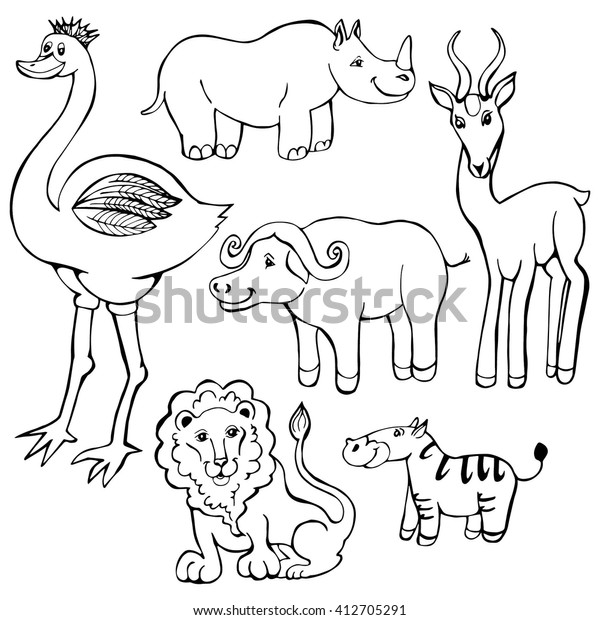 African Animals Hand Drawn Illustration Set Stock Vector (Royalty Free ...