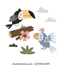 African animals illustration for baby t-shirt, baby clothes, baby shower party invitation. Simple childish summer design