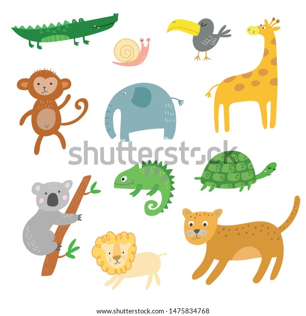 アフリカの動物 ジャングルの熱帯動物の動物のクリップアート 分離型ベクター画像セット のベクター画像素材 ロイヤリティフリー