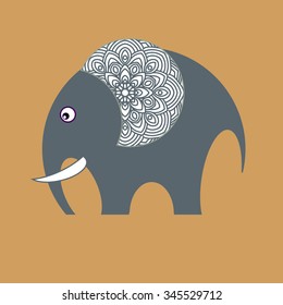 African animals. Little cheerful elephant toy. Stylized vector illustration. Lace trim.