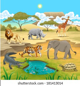 African animals in the nature. Vector illustration