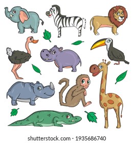 African animals on white background Cute Cartoon Vector illustration