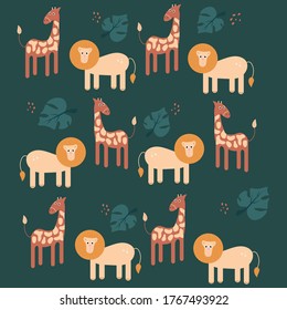 African animals pattern. Suitable for baby bedding, diapers or clothes. Cute animals for baby walkers and t-shirts. Made in vector.