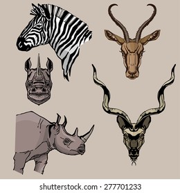 African animals set design for postcards, illustration, labels and other decoration and design needs. 
