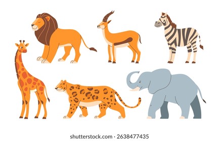 African Animals. Set of illustrations in flat style