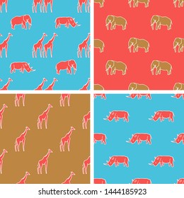 African animals. Set with vector seamless patterns.