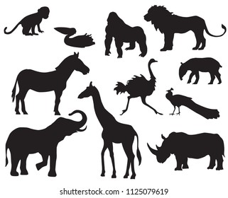 African Animals Silhouette Isolated On White Stock Vector (Royalty Free ...