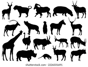 african animals silhouette vector white background