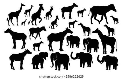 African Animals Silhouettes Elephant Giraffe Lion