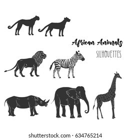 African Animals Silhouettes. Hand drawn sketches. Vector Illustration