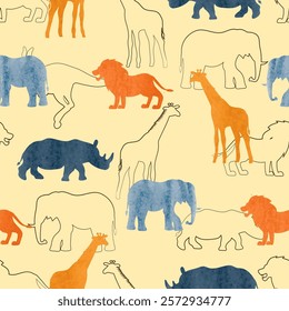 African animals silhouettes seamless pattern. Vector safari illustration