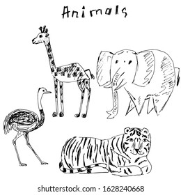 African animals. A sketch. Vector illustration.