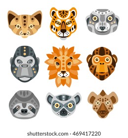 African Animals Stylized Geometric Heads Set