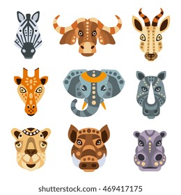 African Animals Stylized Geometric Portrait Set