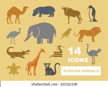 African animals stylized vector silhouettes. Flat icons