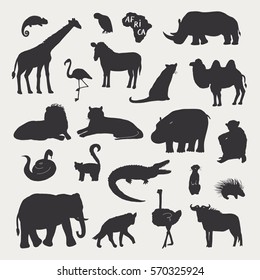 african animals vector illustrartions graphic silhouette set