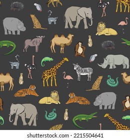 African animals vector seamless pattern.