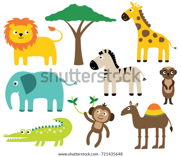 African Animals Vector Set Stock Vector (royalty Free) 721435648 