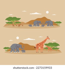 african animals wild characters scene