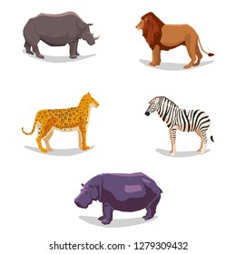 African animals, zebra, lion, rhino, tiger