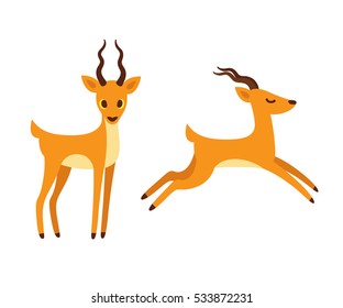 African antelope cartoon drawing  Standing   running side view  Isolated vector illustration 