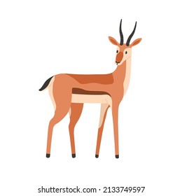 African antelope, savanna habitant. Gazelle, wild graceful animal with horns. Herbivorous mammal. Exotic fauna. Savannah inhabitant. Flat vector illustration isolated on white background