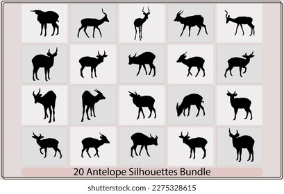 African antelope silhouette,Vector jump antelope silhouette,Black silhouette of an antelope,silhouettes of running impala antelopes,