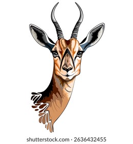 African Antelope Thomson Gazelle Portrait vector illustration isolated on white 