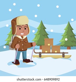 african arctic explorer with sledge