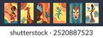 African art pattern. Africa ethnic poster. Tanzania tribal design. Woman dancing. Safari giraffe and iguana lizard. Abstract geometric folk. Native decoration fabric. Vector tidy tribe banners set
