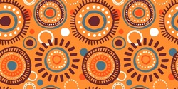 African Art Style Seamless Pattern. Traditional Hand Drawn Tribal Background With Circle Sun Or Mandala Decoration. Ethnic Culture Fashion Print, Textile, Wrapping Paper Backdrop.
