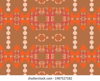 African Artwork. Orange Graphic Wallpaper. Carpet Trendy Geometric. Terra Cotta Tapestry Handmade. Orange Abstract Mosaic. Folk Vector Floral Tile. Apparel Bohemian Hippie.