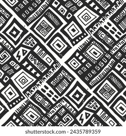 African Aztec Doodle Ethnic Grunge Mexican Pattern.Tribal Drawing  Geometric Navajo Abstract Peru.Drawn Native American Graphic Indian Stripe Handmade Mexico Wallpaper Art Print Textile Fabric .