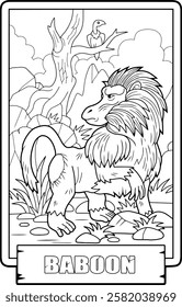 African baboon monkey, coloring page for kids