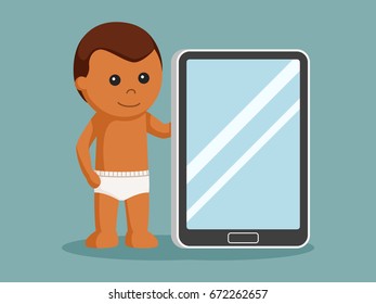 african baby boy with giant tablet