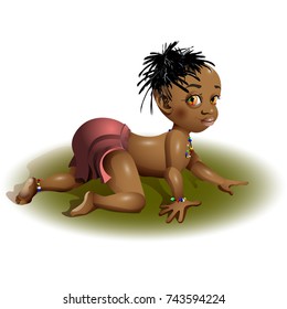 African Baby crawling. Illustration  isolated on white background.