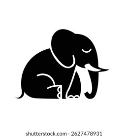 African baby elephant silhouette on white background