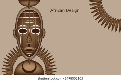 African background, ethnic tribal mask, vector banner illustration Primitive ritual mask of savages. Afro Art design  vintage engraving. Copy space Aztec Indian Maya Mexican traditional native culture