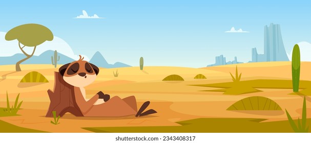 African background. Meerkats standing in tropical landscape exact vector meerkats collection