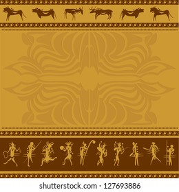 african background with old rock picture man and animal