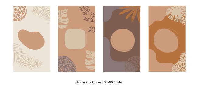 african background.Vector Set of abstract posters in minimalistic style.plants,shapes and landscape.Collection of contemporary art.tribal boho.doodle template banner