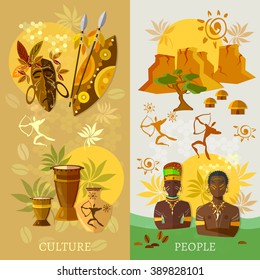 African banner Africa culture and traditions ancient tribes of Africa vector illustration  