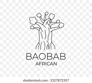 African baobab, national park and savannah, nature, tree and plant, linear graphic design. Forest, savanna, flora, landscape and environment, vector design and illustration svg