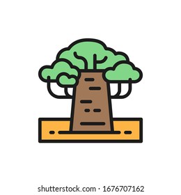African baobab tree flat color line icon. Isolated on white background