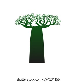 African baobab tree on a transparent background. Vector illustration.
