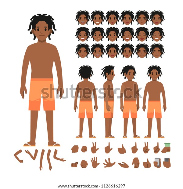 African Beach Boy Character Set Full Stock Vector (Royalty Free ...