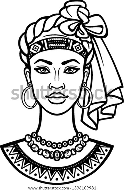 African Beauty Animation Portrait Beautiful Black Stock Vector (Royalty ...