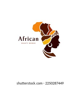 african beauty woman vector logo design inspiration with combine a map of the african continent